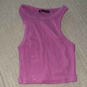 Zara Lilac Ribbed Cropped Tank Top